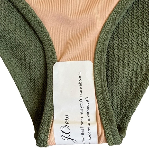NWT J.Crew Olive Green Scrunchie Textured Curved Waist Cheeky Bikini Bottom Sz M - Picture 12 of 16
